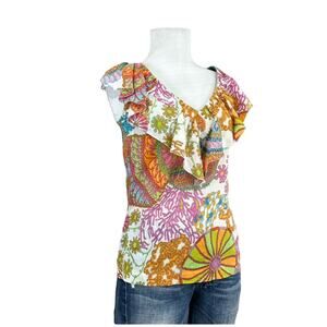 Trina Turk Paisley Reef Blouse Womens Size Brights Pink Blue Yellow